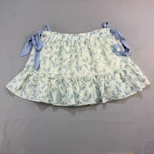 New View Blue Floral Swiss Dot Ruffle Tier Skort Women Sz L Cream Side Tie Mini